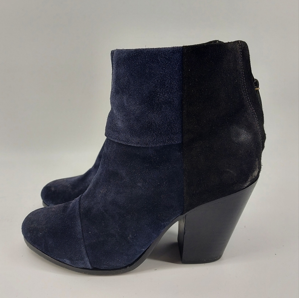 rag & bone Newbury Suede Ankle Heeled Black and Blue Suede Booties